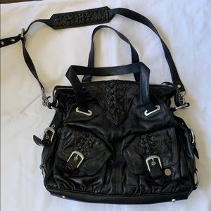 Junior Drake black large crossbody leather purse